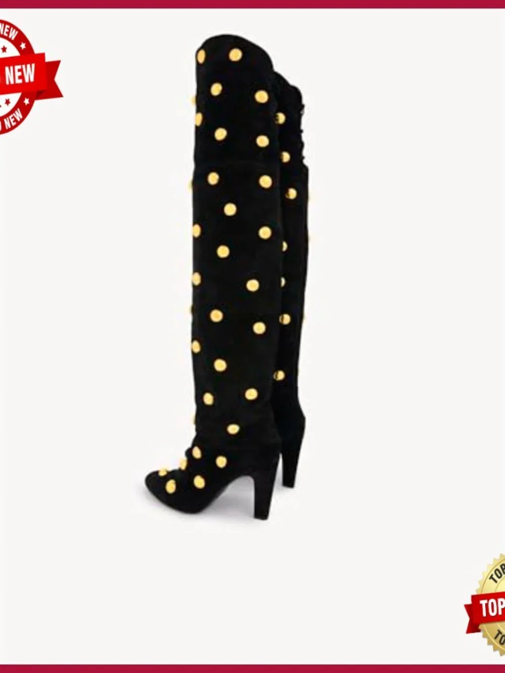 Over the Knee Boots Pointed Toe Chunky Heel Studded Suede